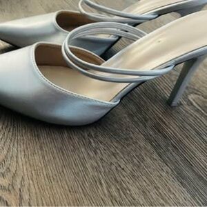 Elegant Women’s Silver Double Strap Heels (9.5)